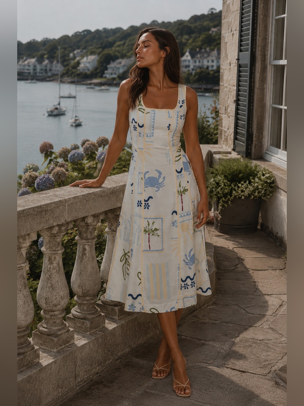 Caroline Constas Printed Linen Midi Dress – XXS NWT